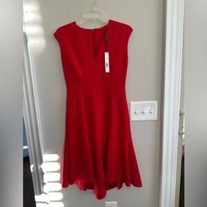 Elie Tahari Red High-Low Fit-and-Flare Dress